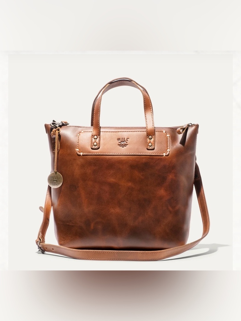Will Leather Goods Brown Leather Crossbody Tote with Tassel